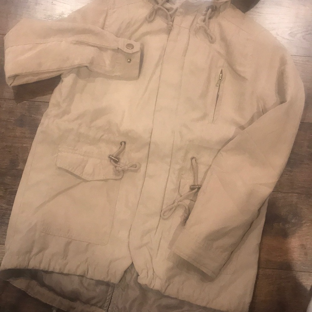  Khaki Peach Skin Hooded Utility Jacket - Picture 2 of 4
